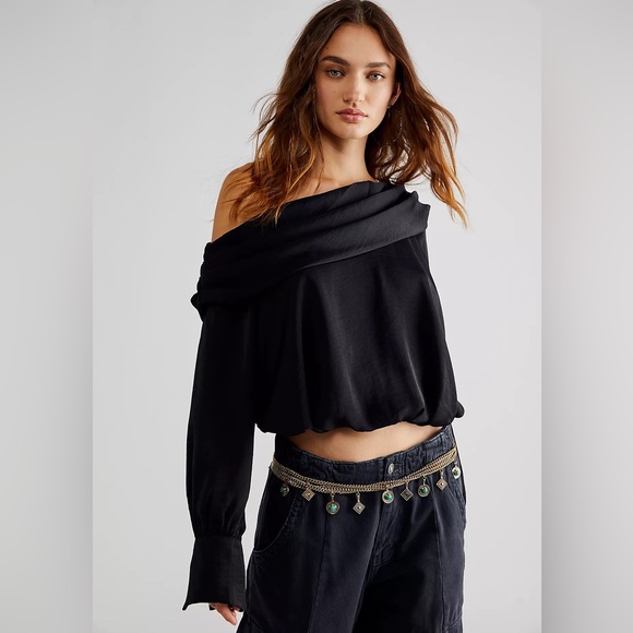 Free People Black Jenna Off the Shoulder Top - Picture 9 of 9
